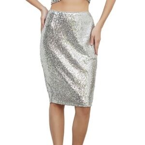 Anna Kaci California Sparkle & Shine Collection Silver Sequin Midi Skirt NWT